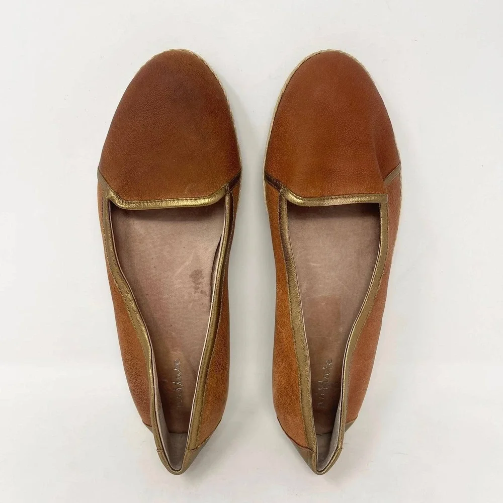 Nurture Leather Flats Wms 9.5 Rusty Brown Espadrille Gold Trim Boho Western‎